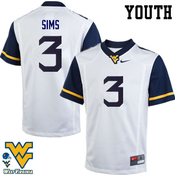 Youth #3 Charles Sims West Virginia Mountaineers College Football Jerseys-White